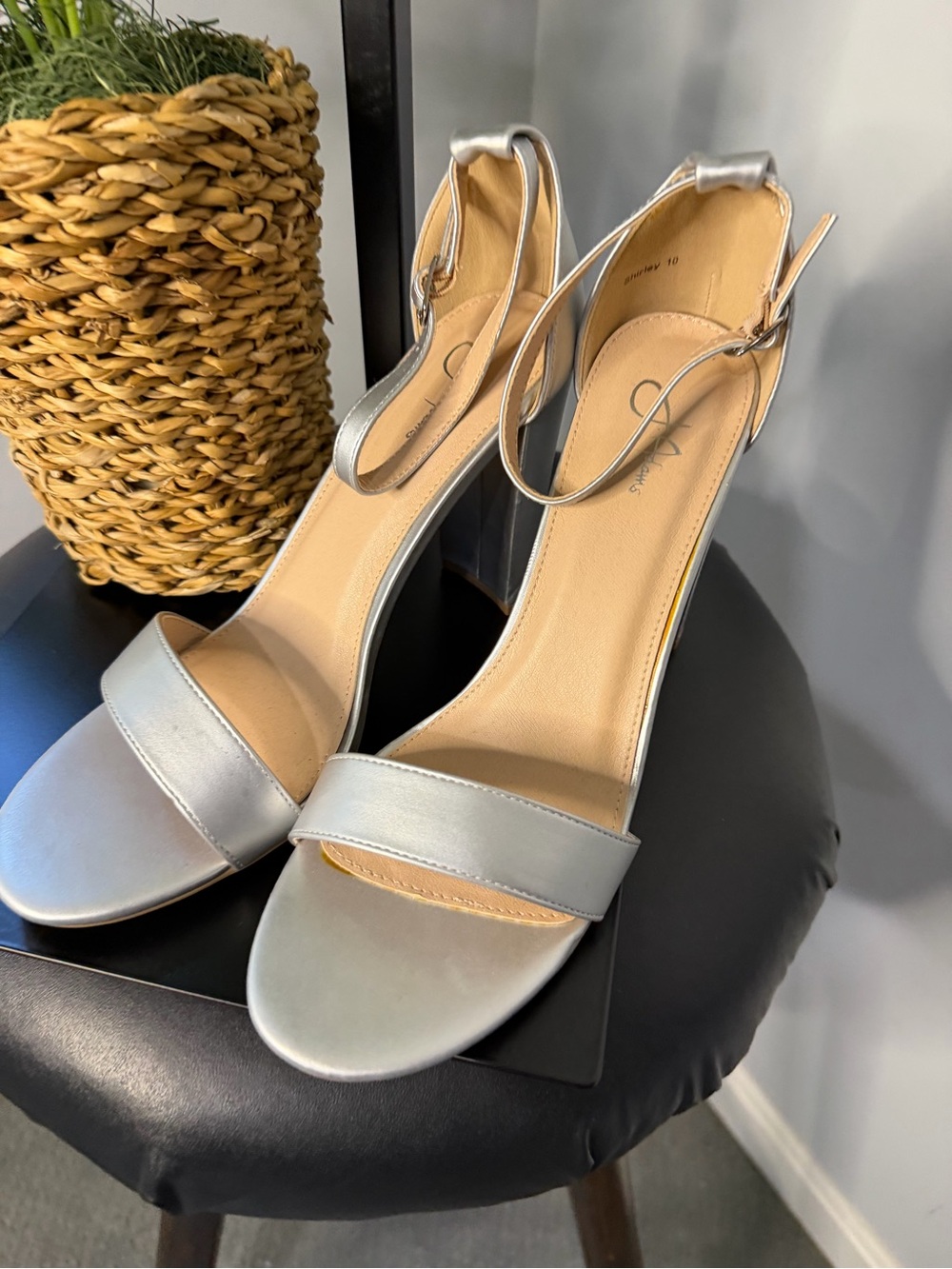Women's Metallic Silver Ankle-Strap Heels